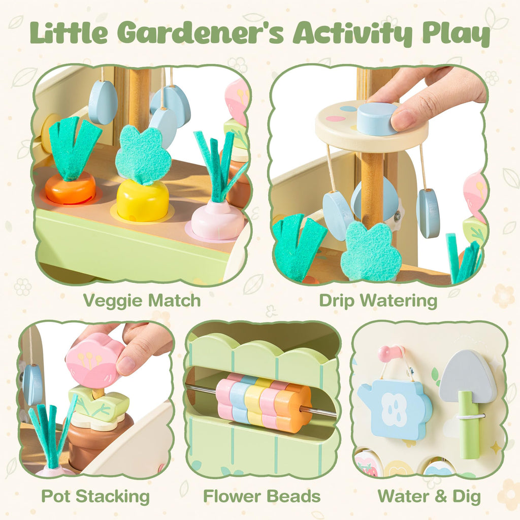 Wooden Baby Walker, 10-in-1 Activity Center Toys, Green T649