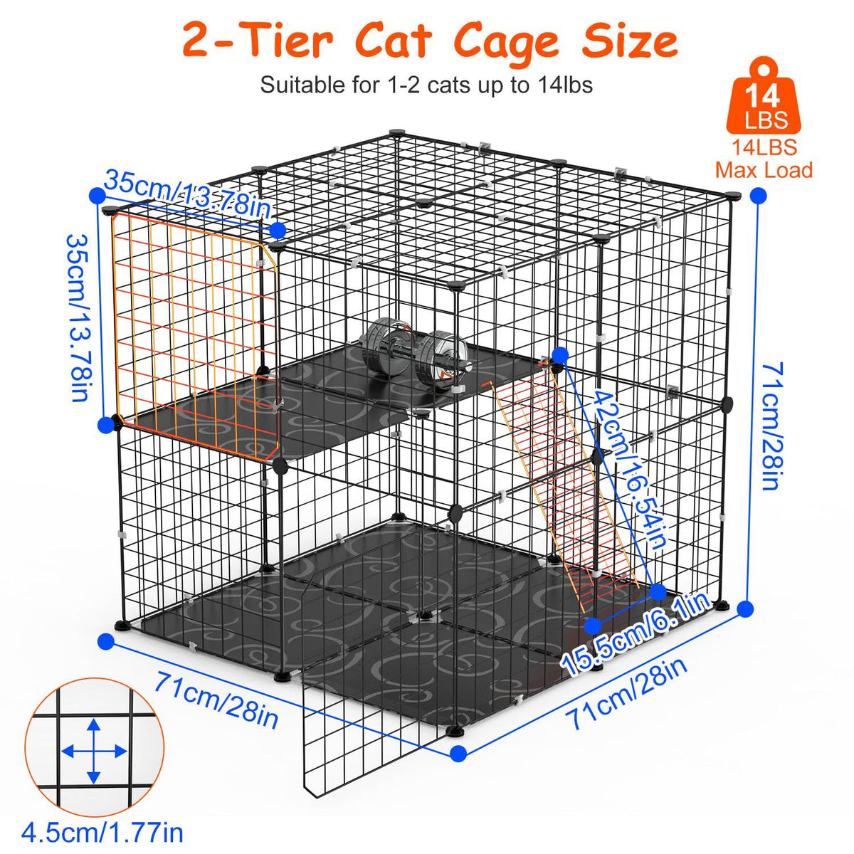 Black 2-Tier Cat Cage U5935