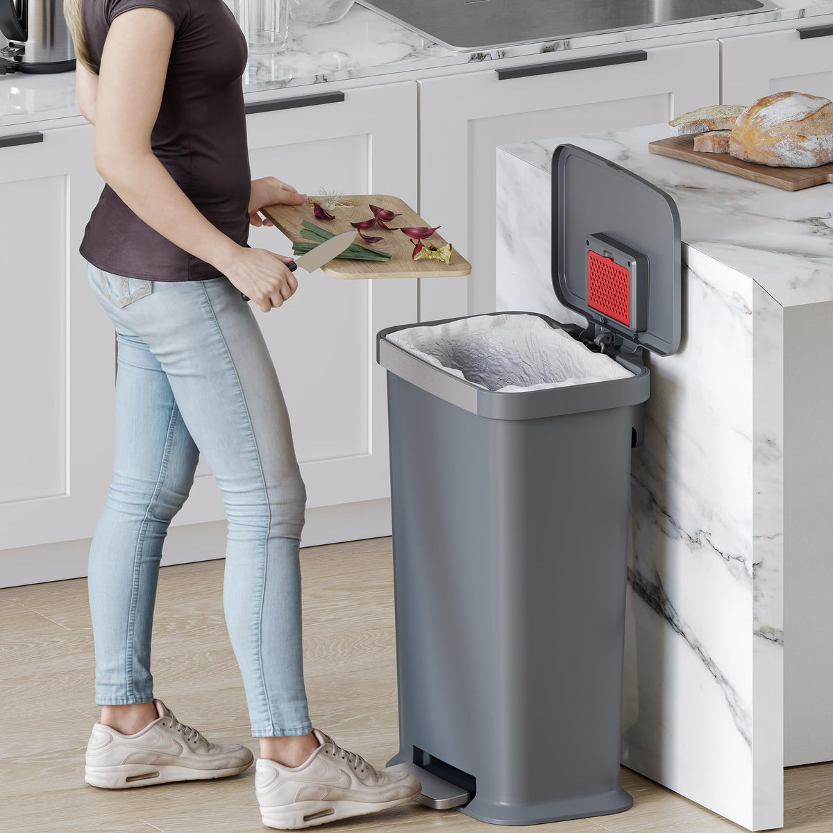 50 Liter / 13.2 Gallon SoftStep Kitchen Trash Can with Odor Filter K982164