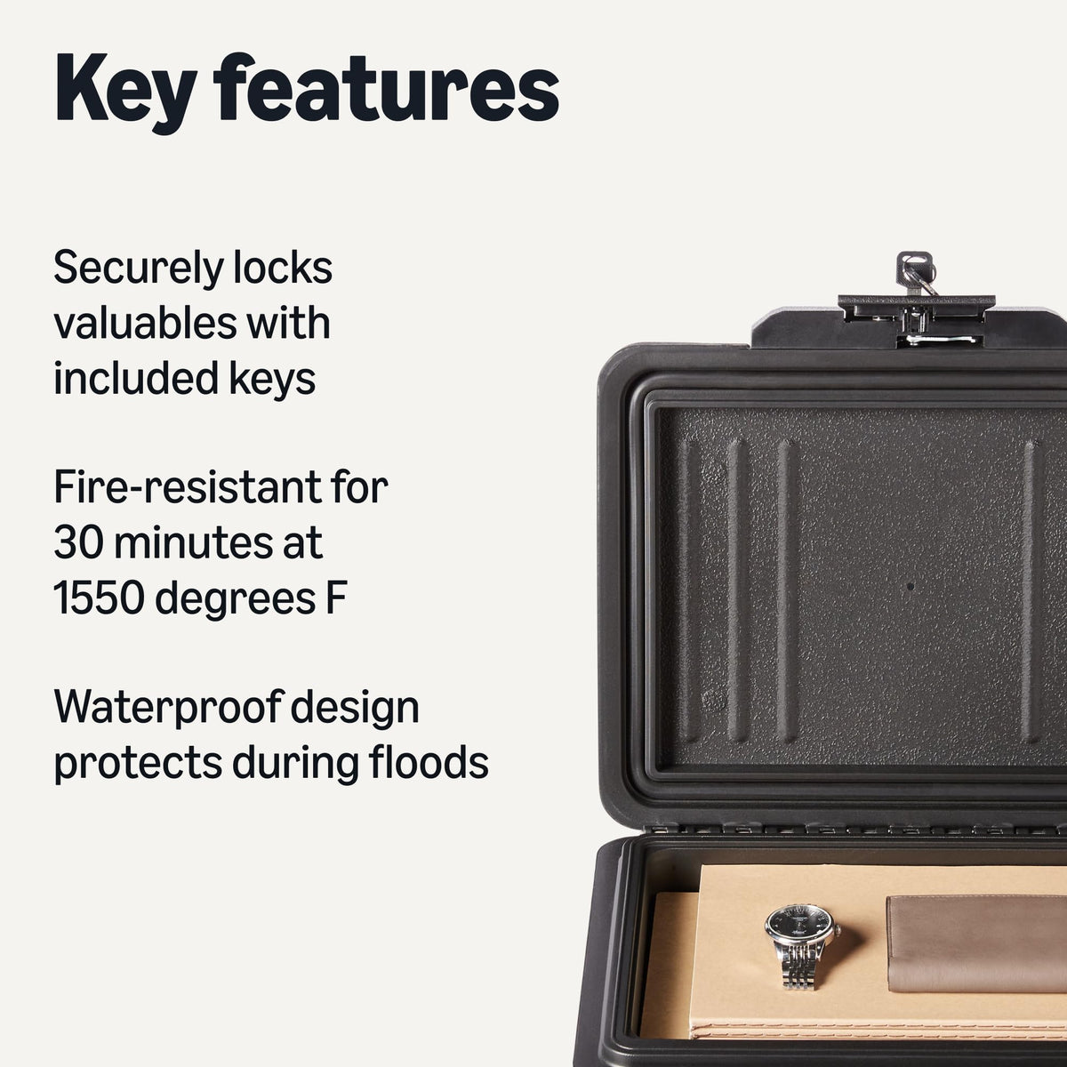 Fire-Resistant Waterproof Fire Chest with Mechanical Key, 0.22 cu. ft, Black D6868