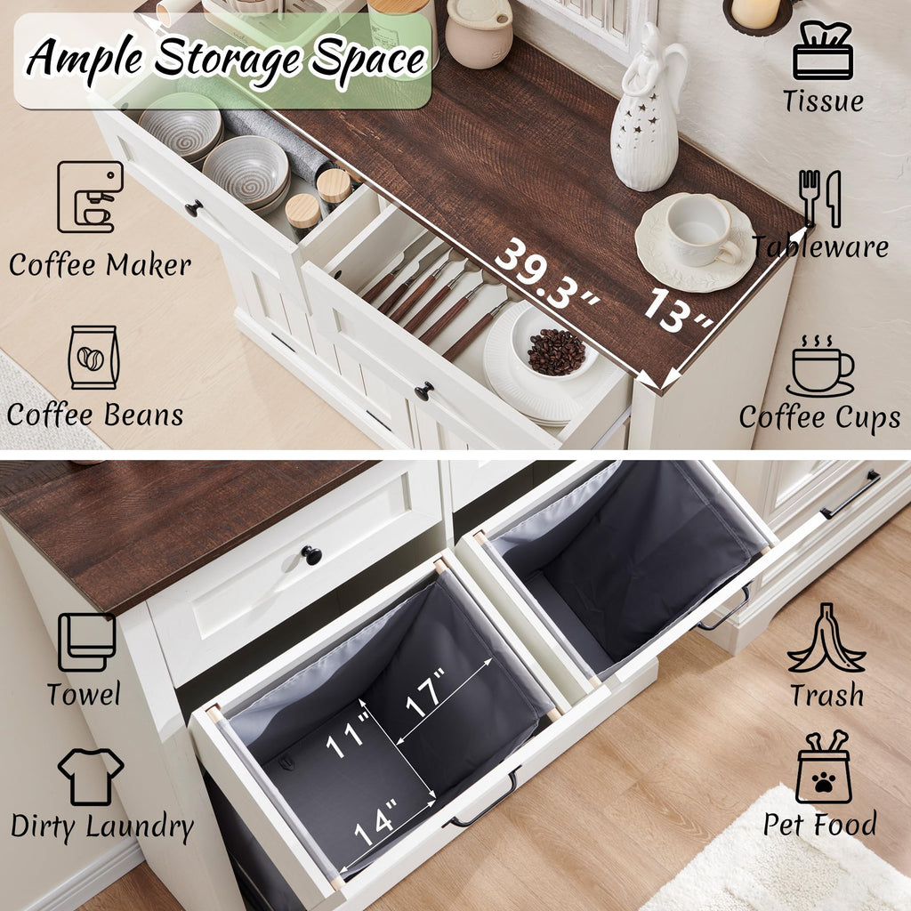 Double Tilt Out Laundry Hamper Cabinet Antique White I7477