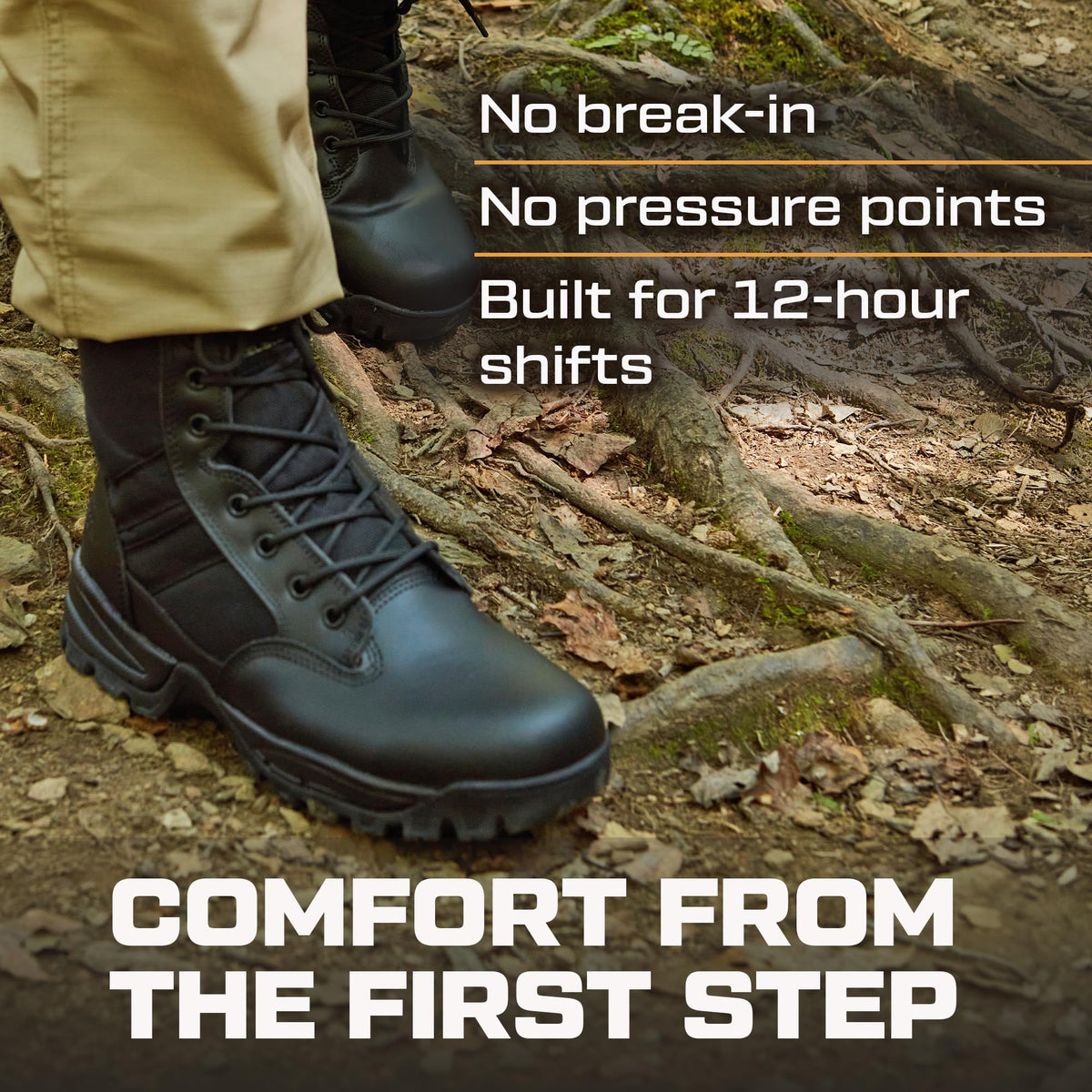 Men's Lightweight Leather Tactical Work Boots with Side Zipper C67397