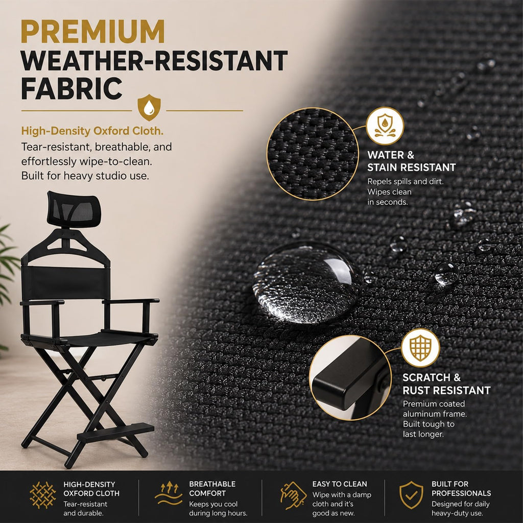 Gold Portable Collapsible Tall Makeup Artist Chair with Head Rest P7112