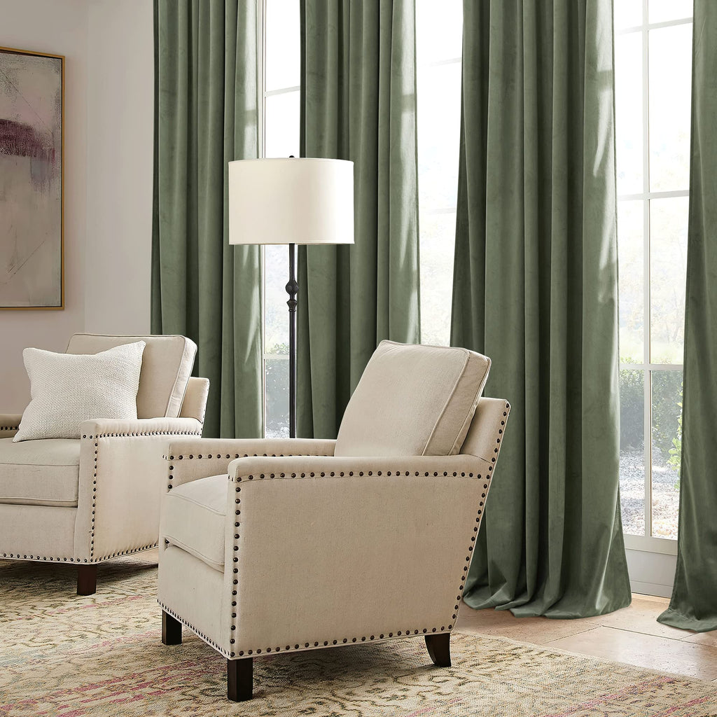 Sage Green Velvet Curtains 96 inches J41577