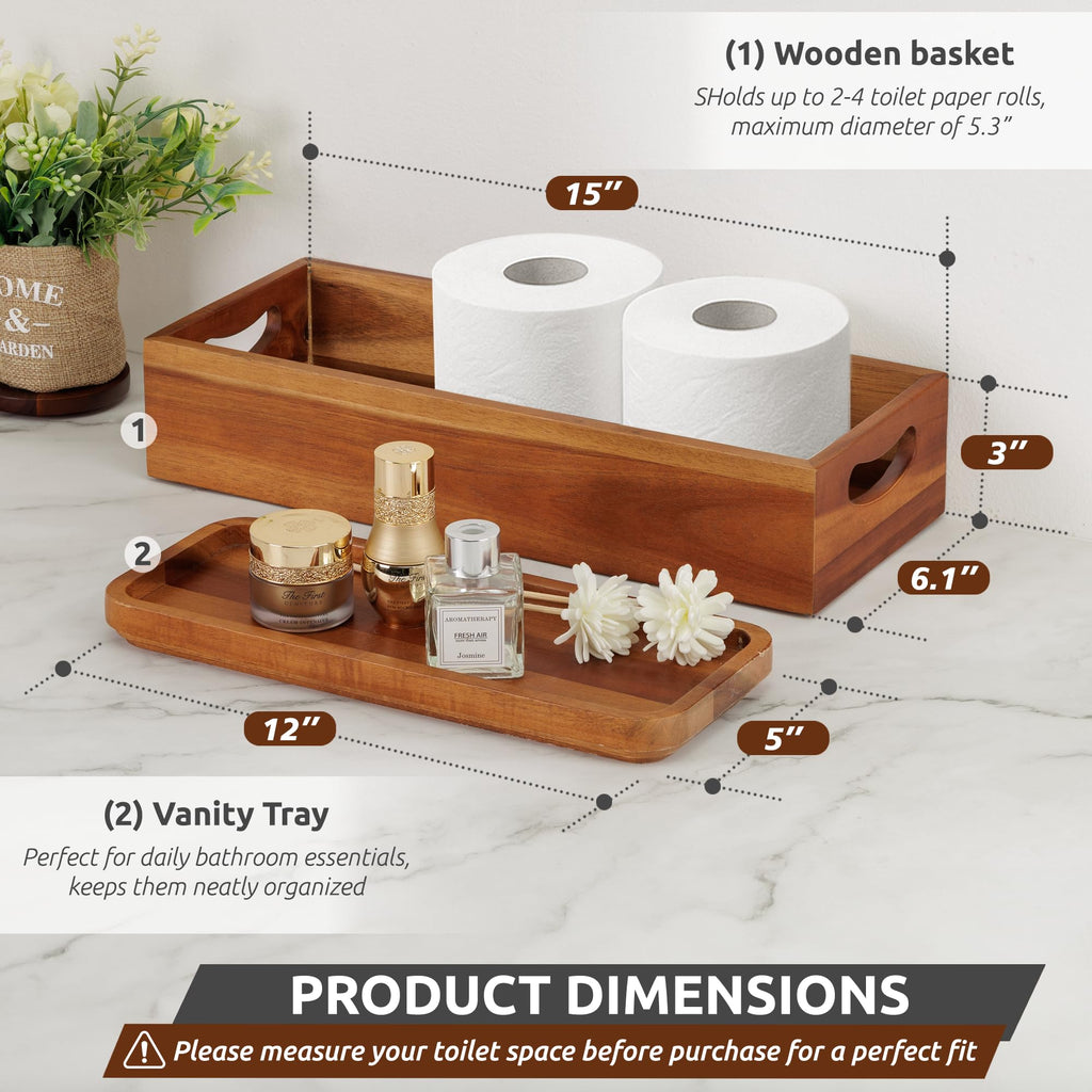 Acacia Wood Toilet Tank Topper & Vanity Tray R426276