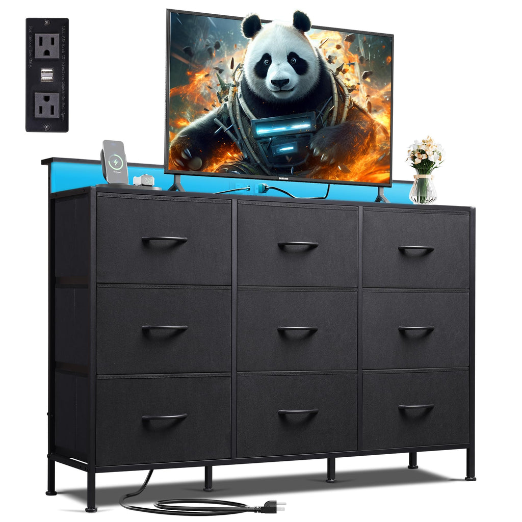 Black 9 Drawer Fabric Dresser U92380