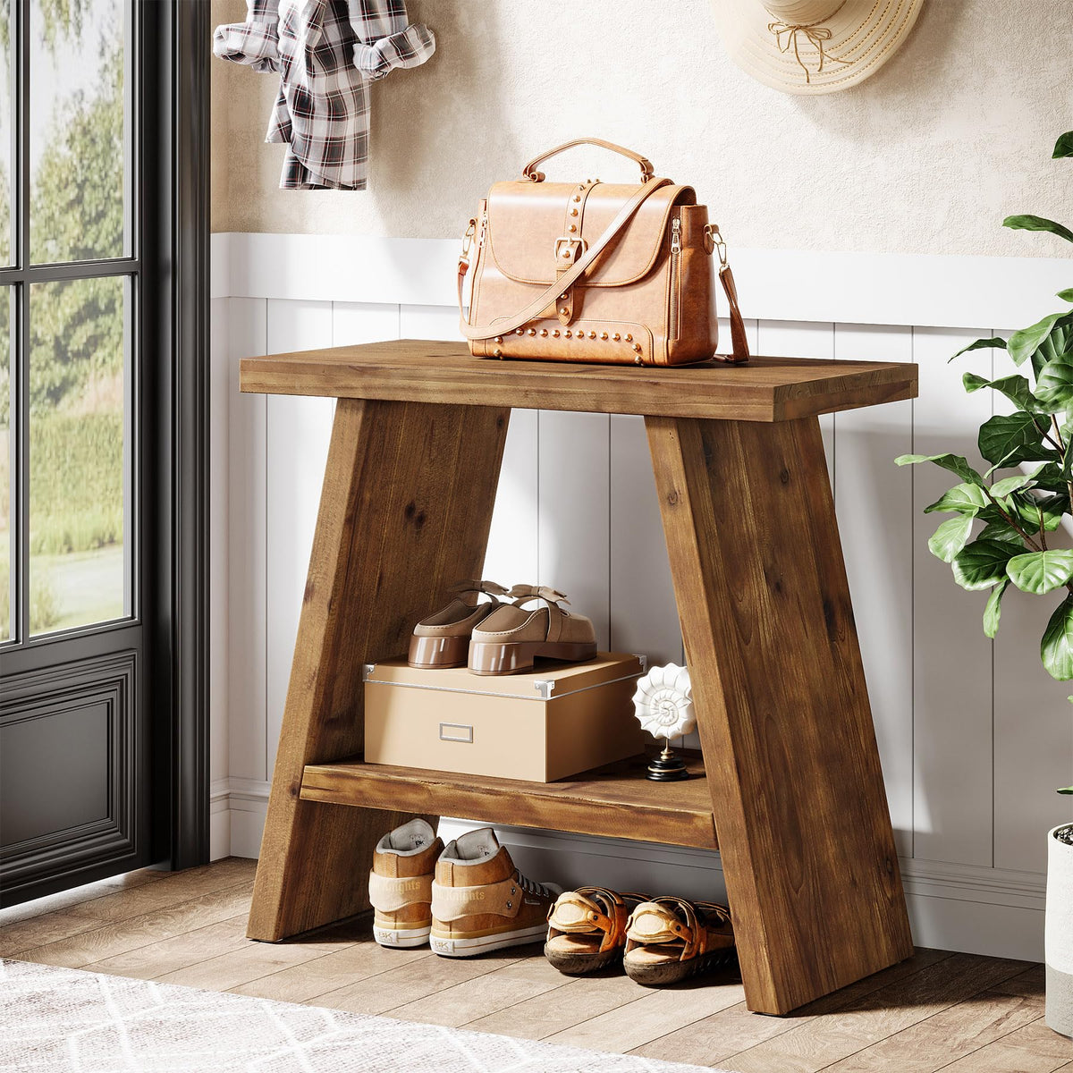 Solid Wood 2-Tier Narrow End Table L15926