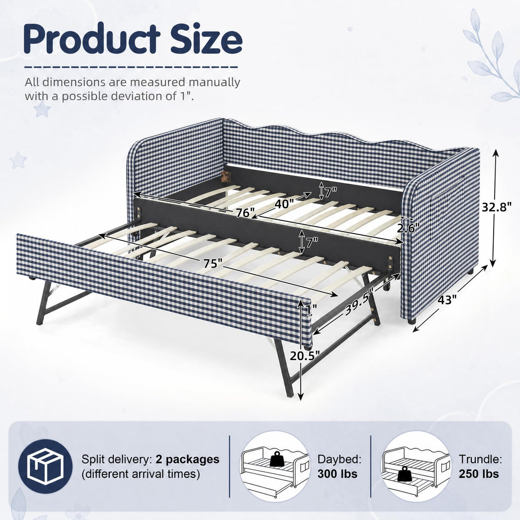 Blue Gingham Twin Daybed with Pop Up Trundle L189