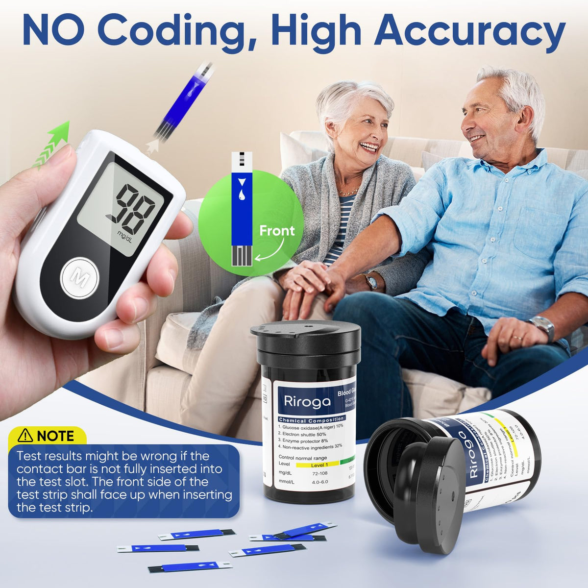 Blood Glucose Monitor Kit with 100 Strips, 100 Lancets, Lancing Device, No Coding O6350