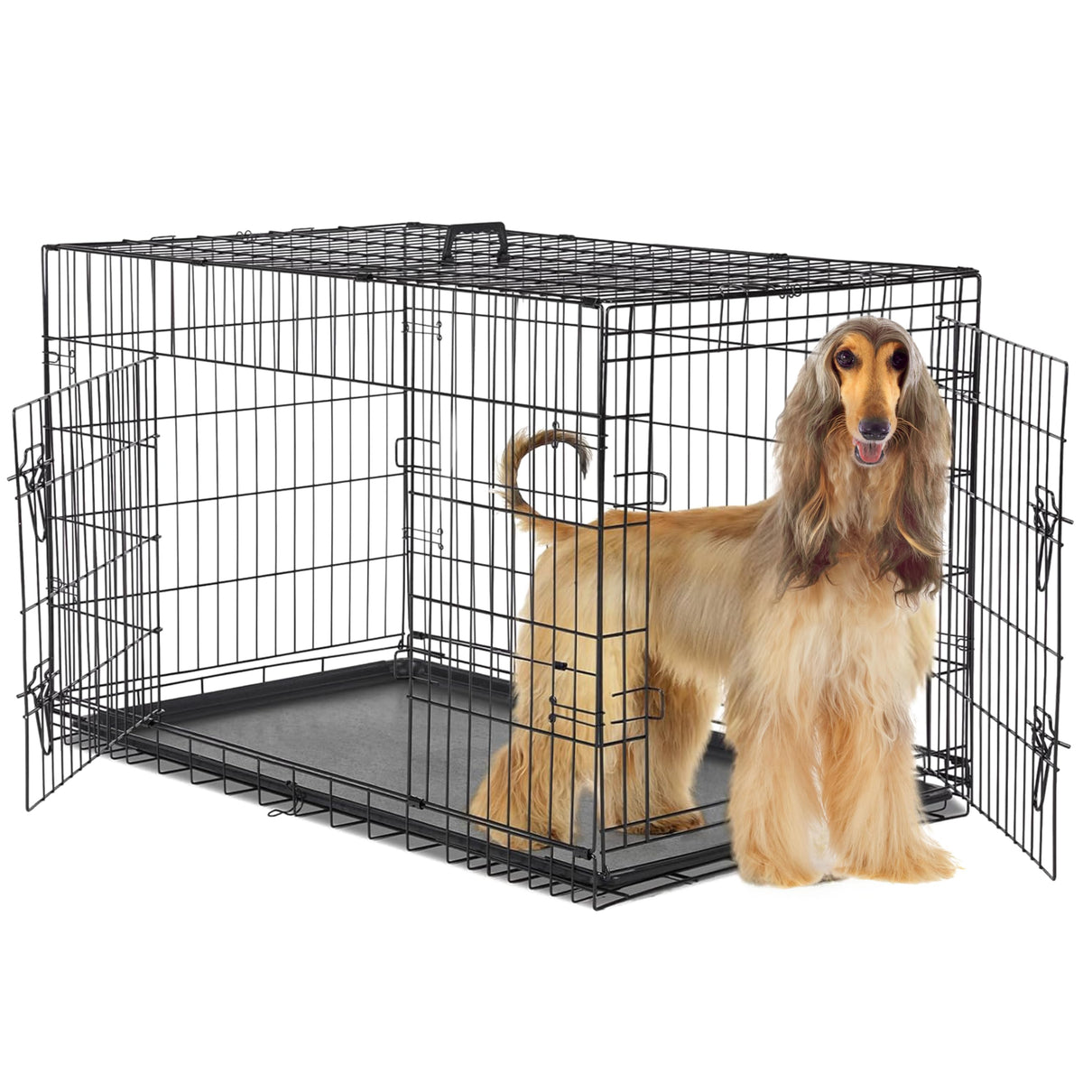 48-Inch Double Door Folding Metal Wire Dog Crate with Divider D8343
