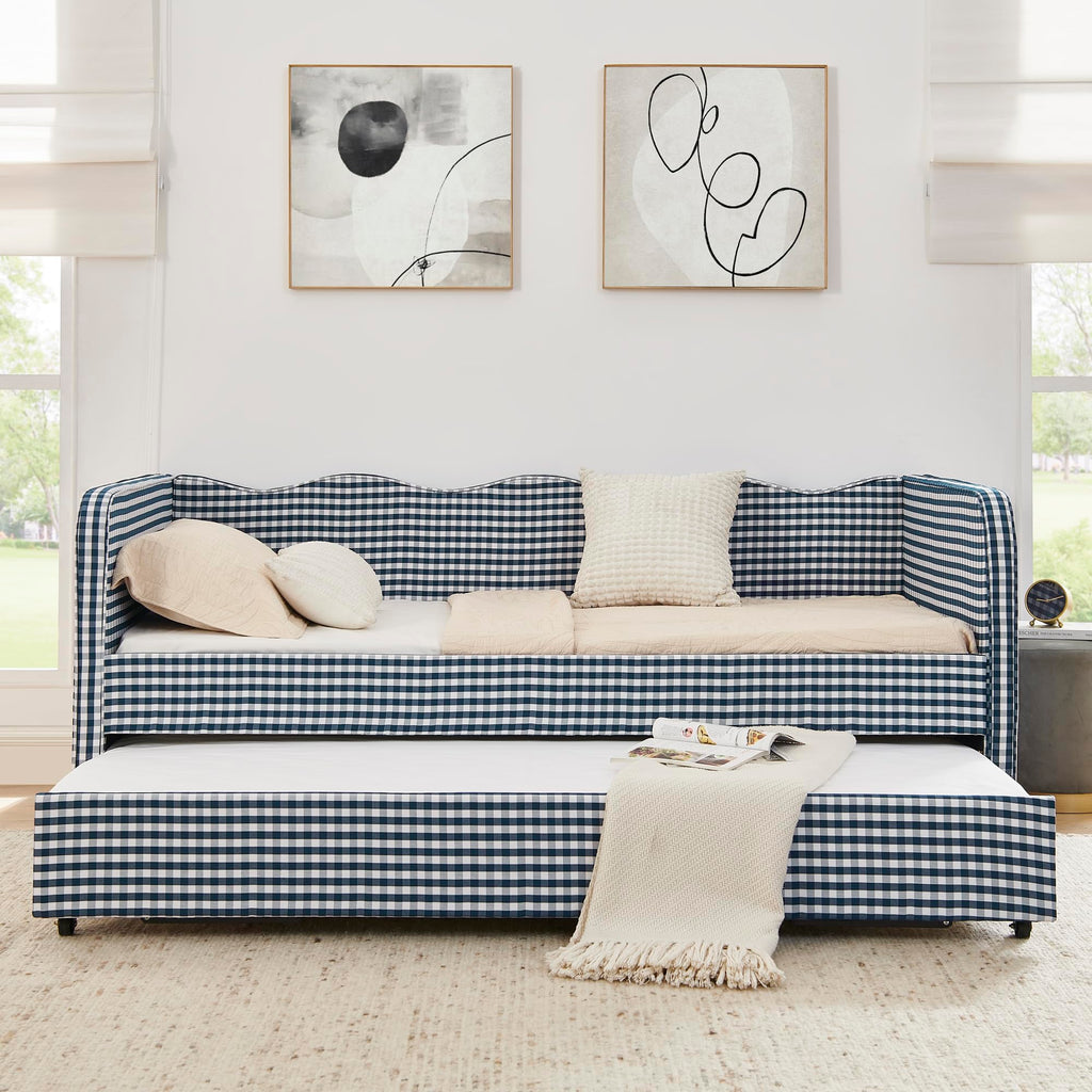 Blue Gingham Twin Daybed with Pop Up Trundle L189