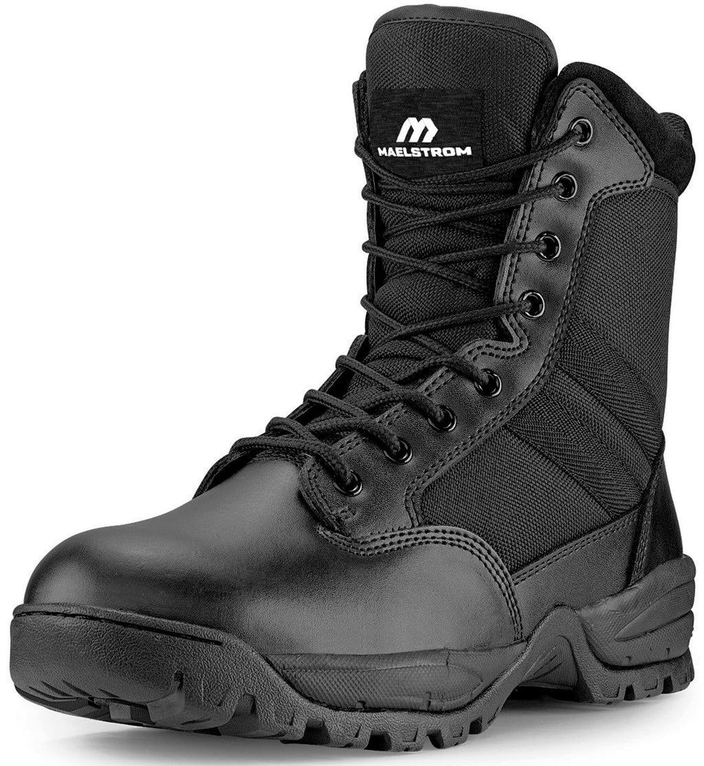 Men's Lightweight Leather Tactical Work Boots with Side Zipper C67397