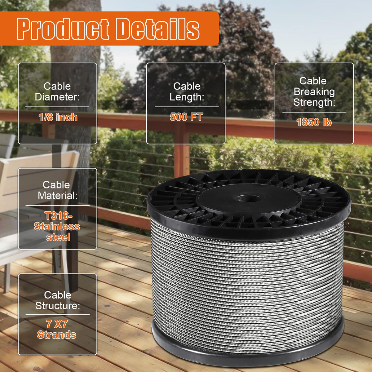 1/8" Stainless Steel Cable with a Cutter Q18932