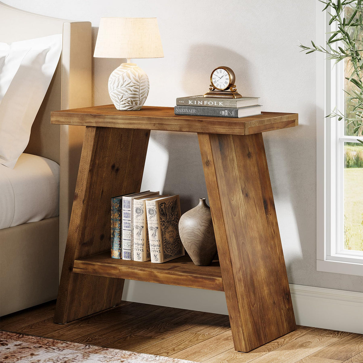 Solid Wood 2-Tier Narrow End Table L15926