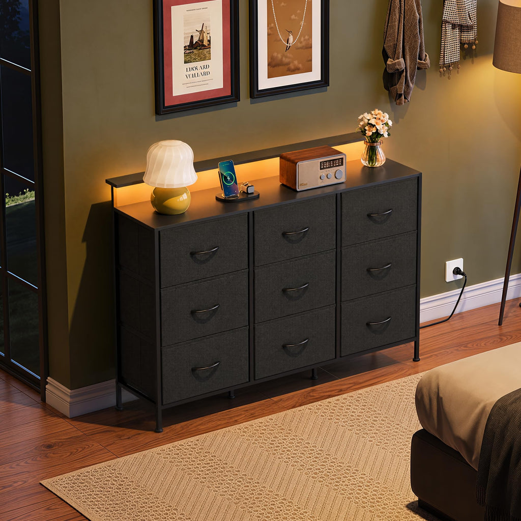 Black 9 Drawer Fabric Dresser U92380