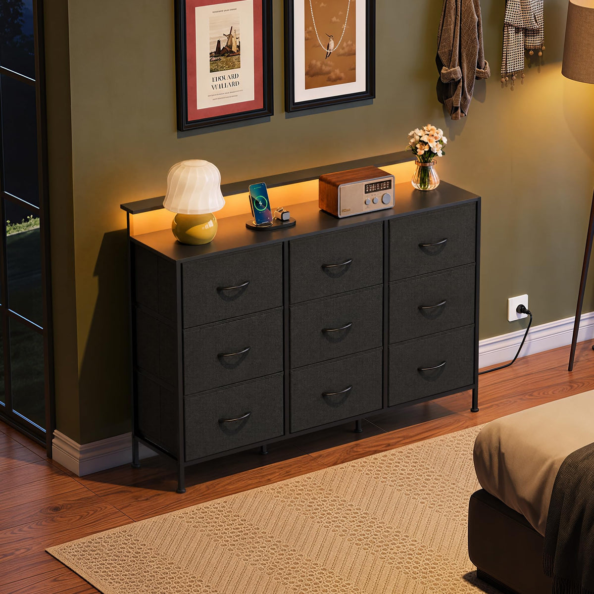 Black 9 Drawer Fabric Dresser U92380
