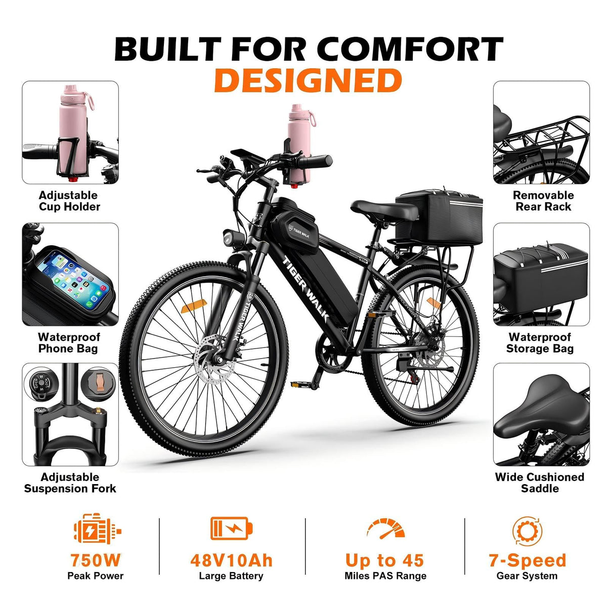 26" Electric Mountain Bike 48V 10Ah 7-Speed O1900