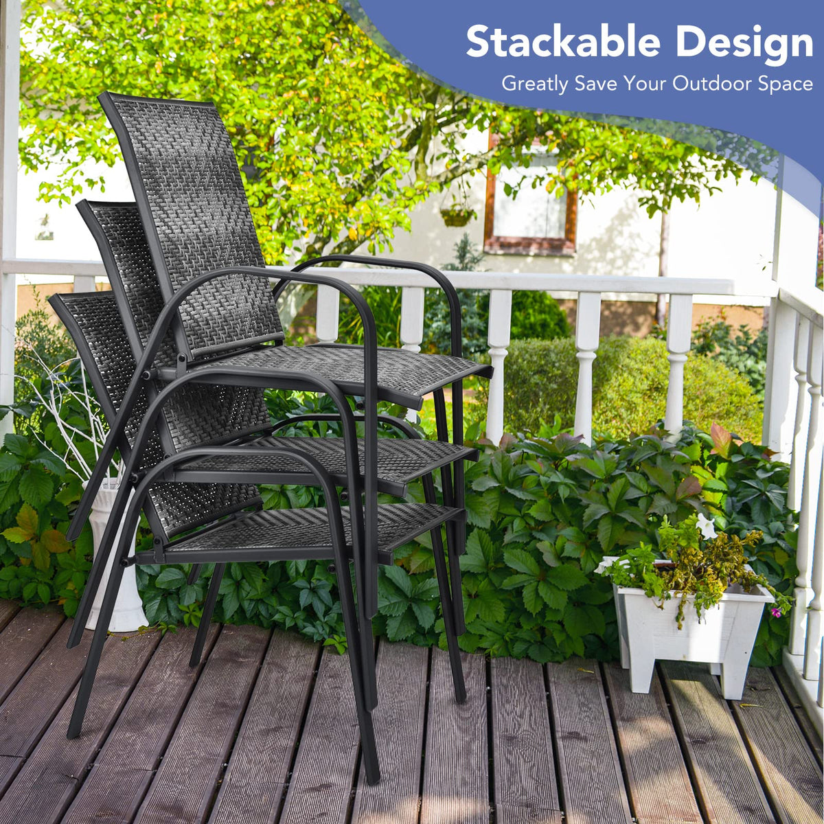 Stackable Wicker PE Rattan Patio Dining Chairs Set of 6 G4119