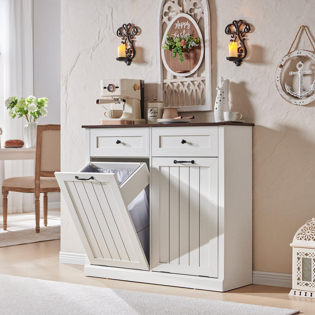 Double Tilt Out Laundry Hamper Cabinet Antique White I7477