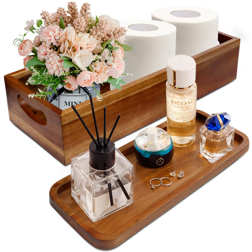 Acacia Wood Toilet Tank Topper & Vanity Tray R426276