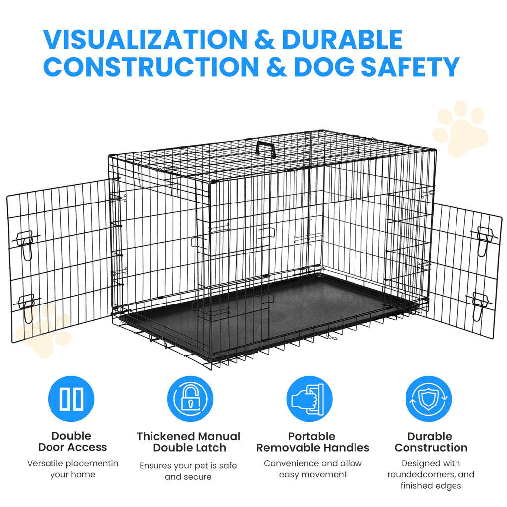 48-Inch Double Door Folding Metal Wire Dog Crate with Divider D8343