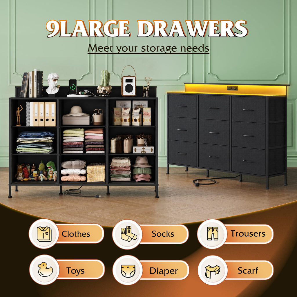 Black 9 Drawer Fabric Dresser U92380