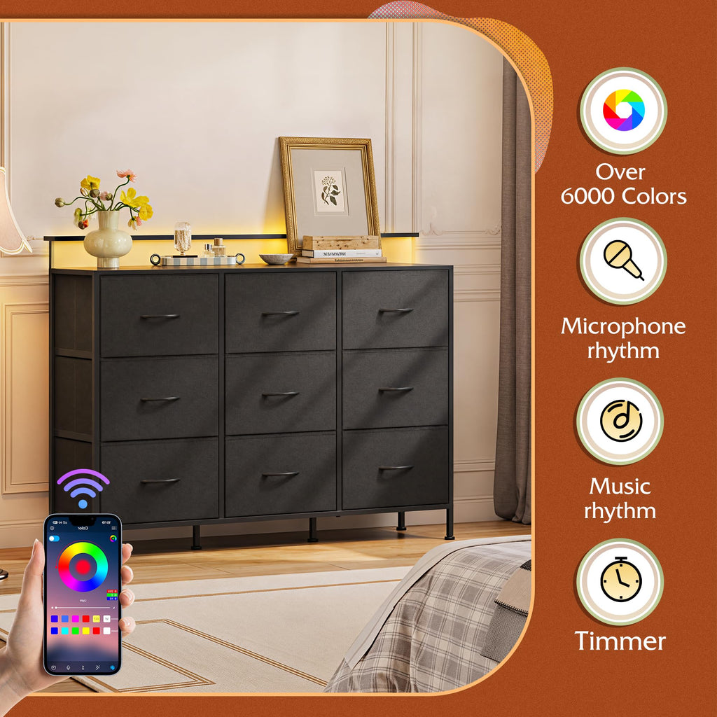 Black 9 Drawer Fabric Dresser U92380