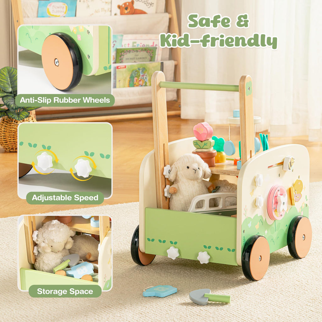 Wooden Baby Walker, 10-in-1 Activity Center Toys, Green T649