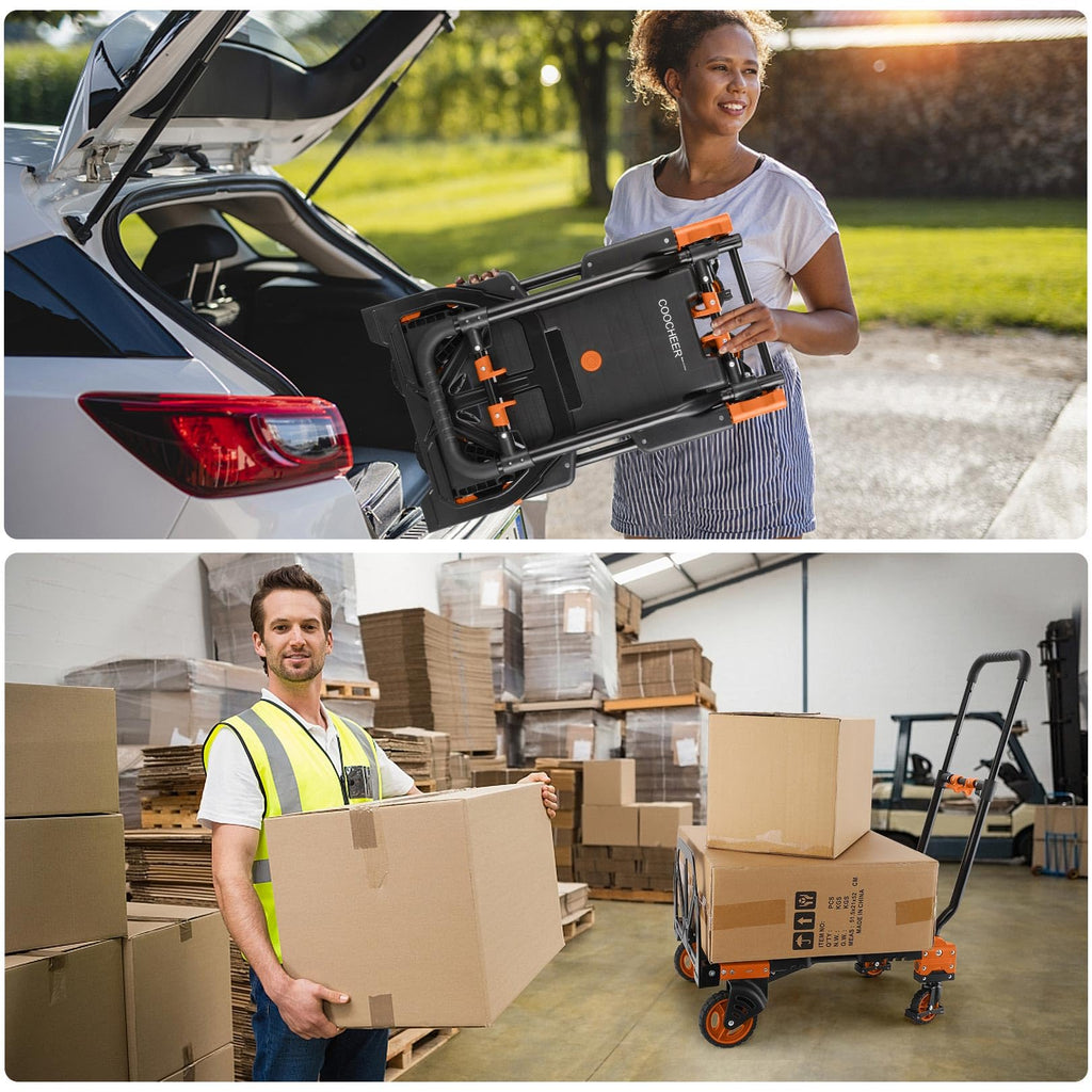 Folding Hand Truck Dolly, 330lb 4 to 2 Wheel Moving Cart, Orange N6910