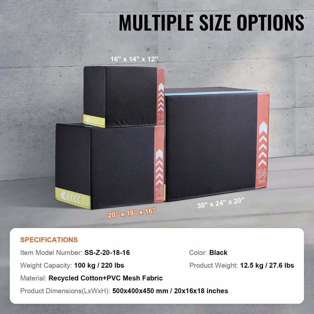 20/18/16 Inch Black Anti-Slip Plyo Box H7392