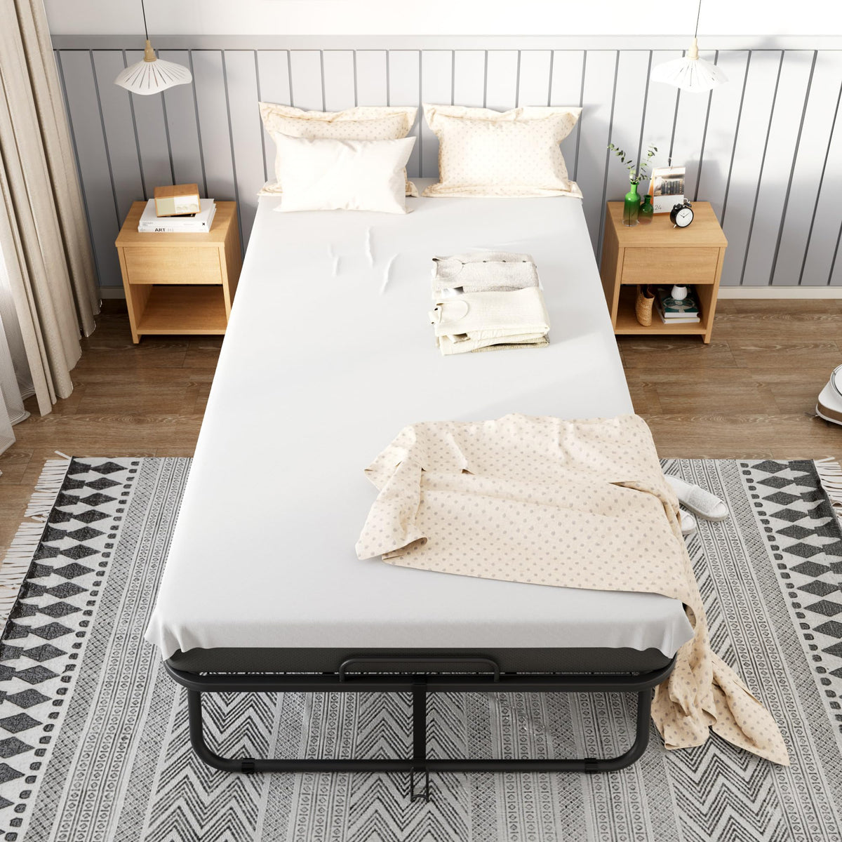 Folding Bed with Mattress Metal Frame Cot Size Q295
