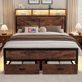 King Size Bed Frame with Storage Drawers and Charging Station I5686