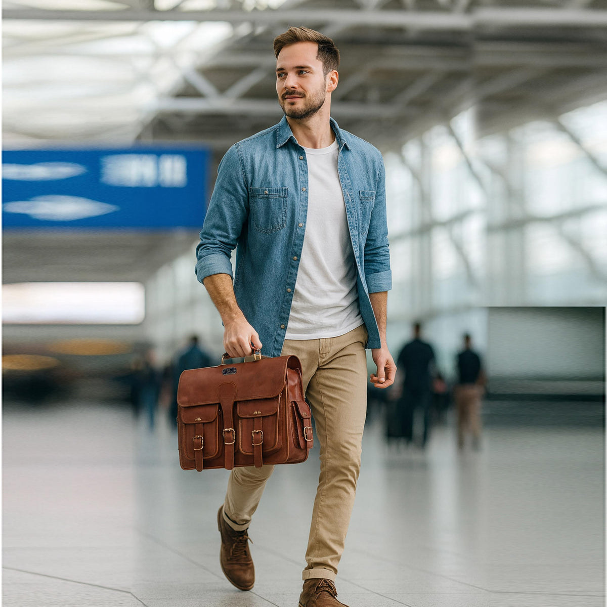 18 Inch Full Grain Buffalo Leather Laptop Briefcase F144