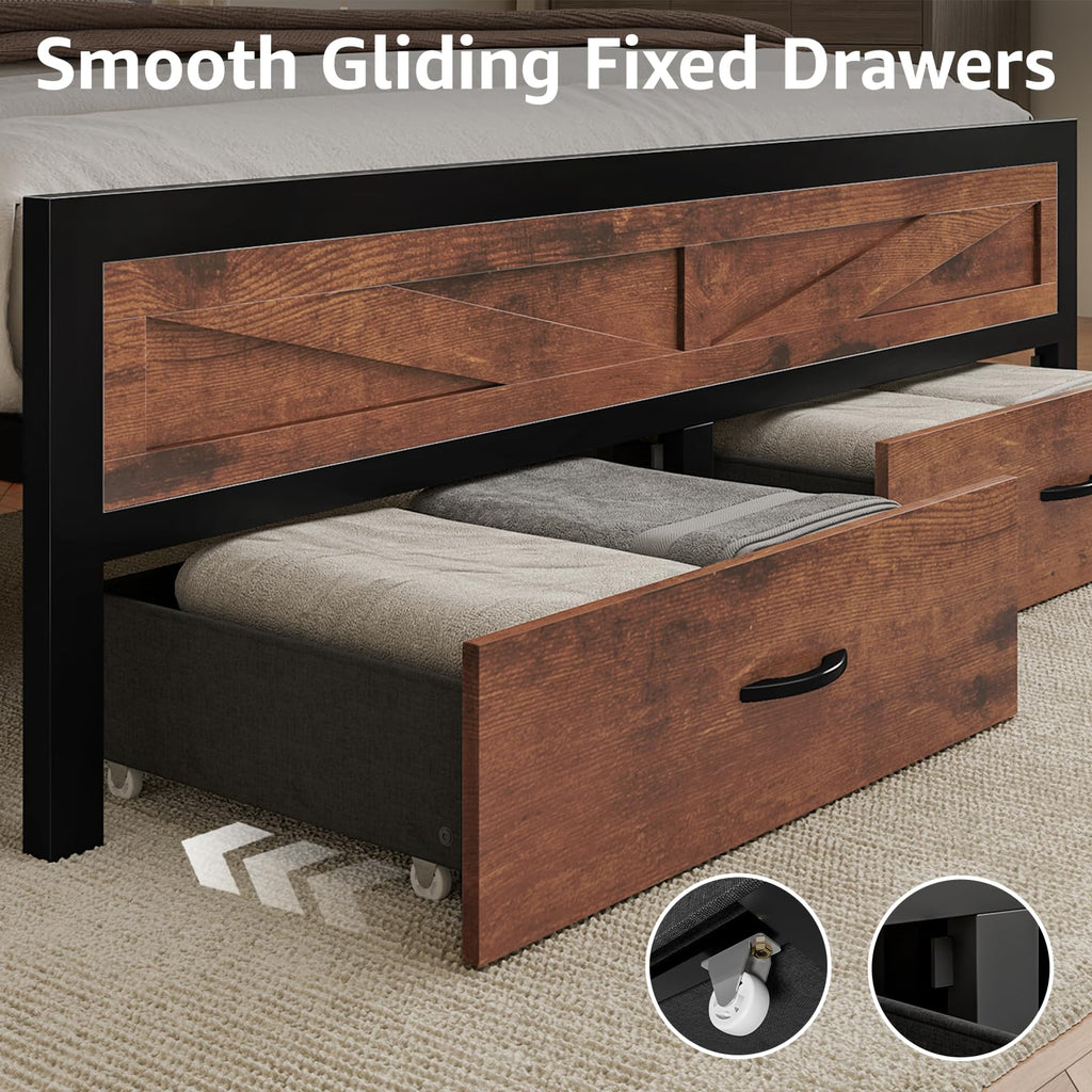 King Size Bed Frame with Storage Drawers and Charging Station I5686