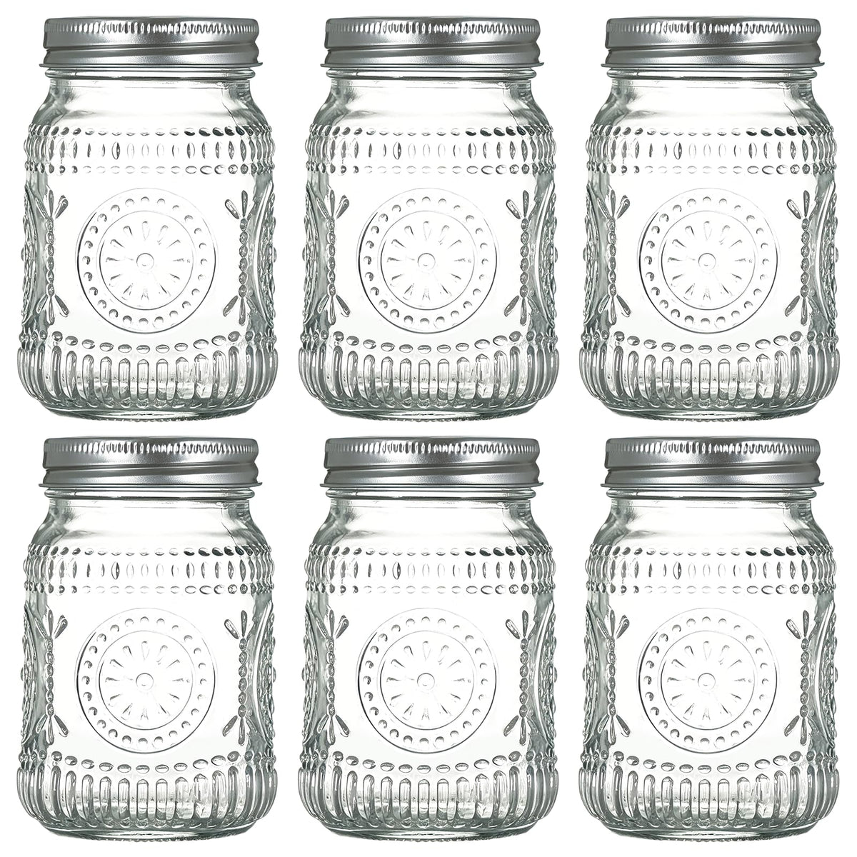 6-Pack Glass Mason Jars 16 oz Wide Mouth Canning Jars O784722