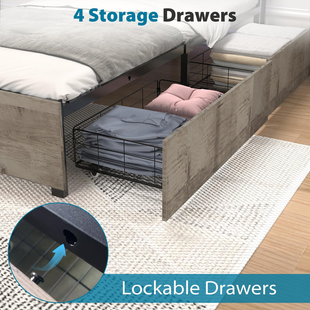 Twin Size Bed Frame with 4 Storage Drawers F71831