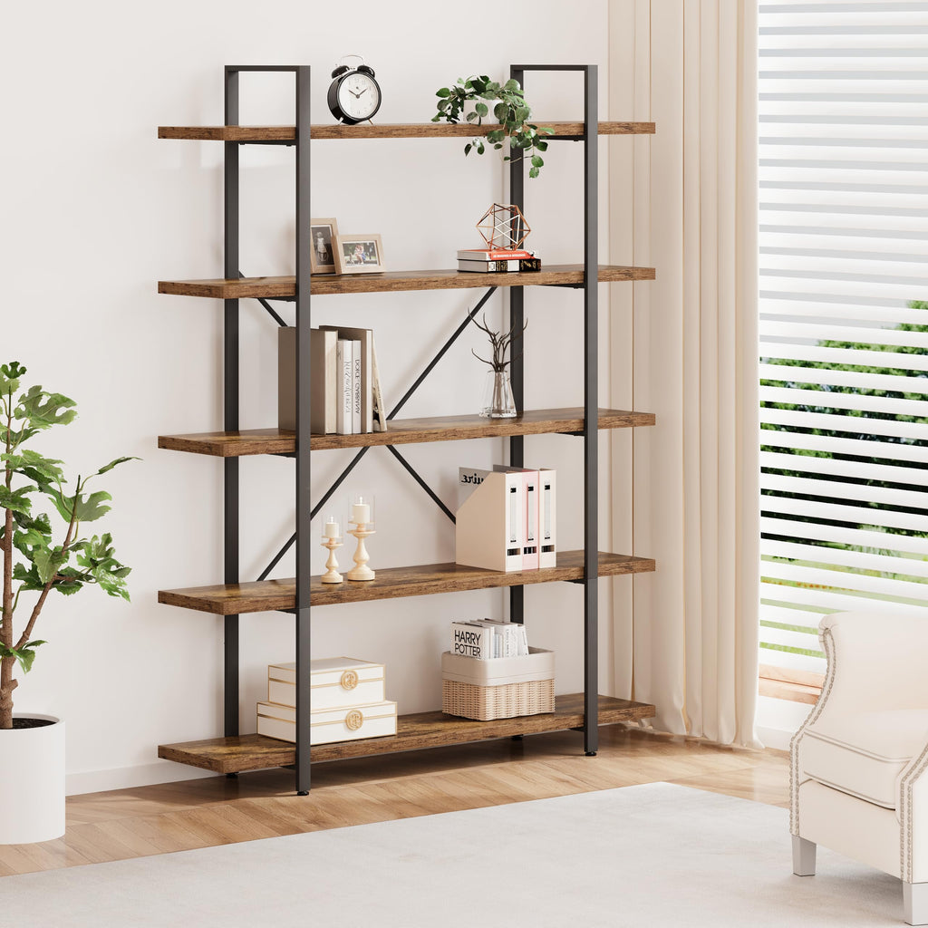 Rustic Brown 5 Shelf Wood Bookshelf R146