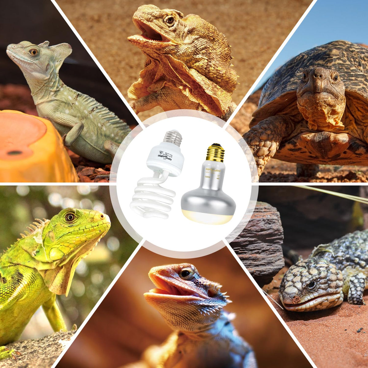 Reptile Heat Lamp Combo Pack with Dual Light Fixture, 100W Basking Spot Light & 26W UVA UVB Bulb O7503