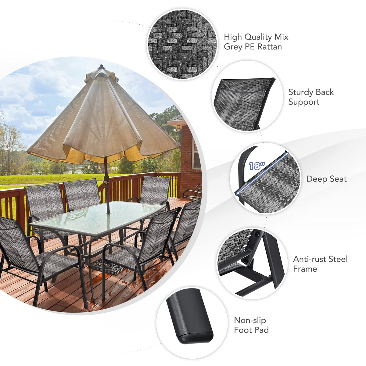 Stackable Wicker PE Rattan Patio Dining Chairs Set of 6 G4119