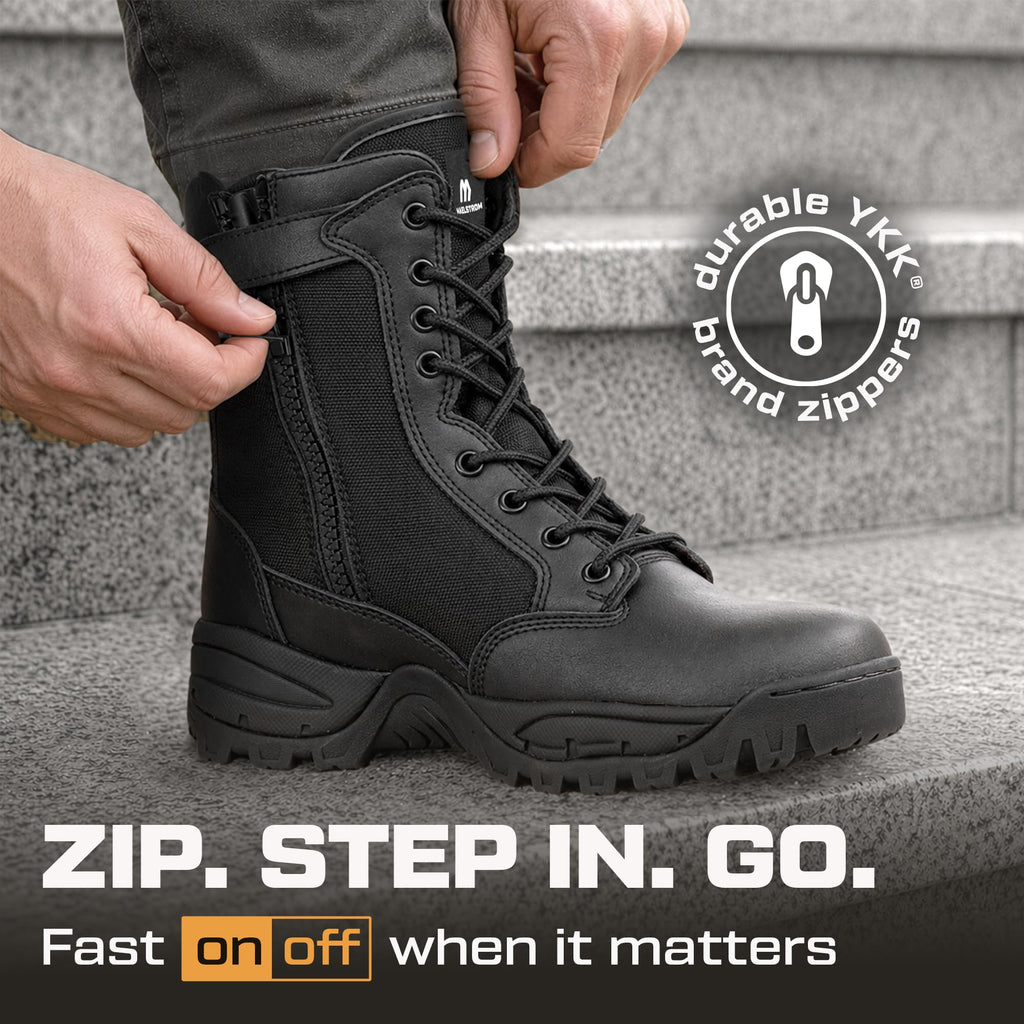Men's Lightweight Leather Tactical Work Boots with Side Zipper C67397