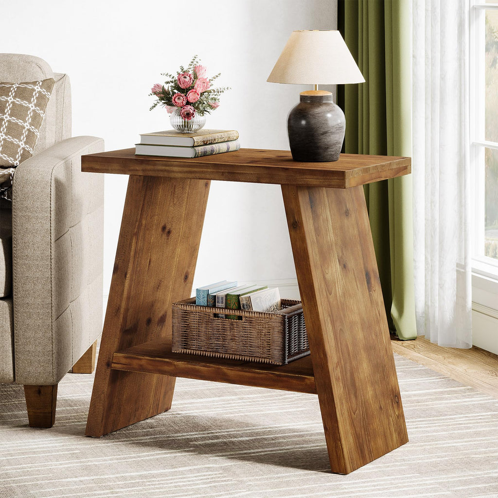Solid Wood 2-Tier Narrow End Table L15926