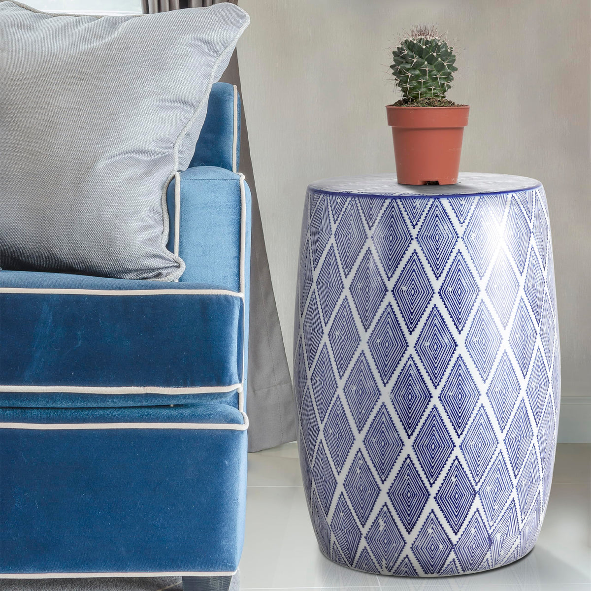 Blue White Ceramic Garden Stool X4643