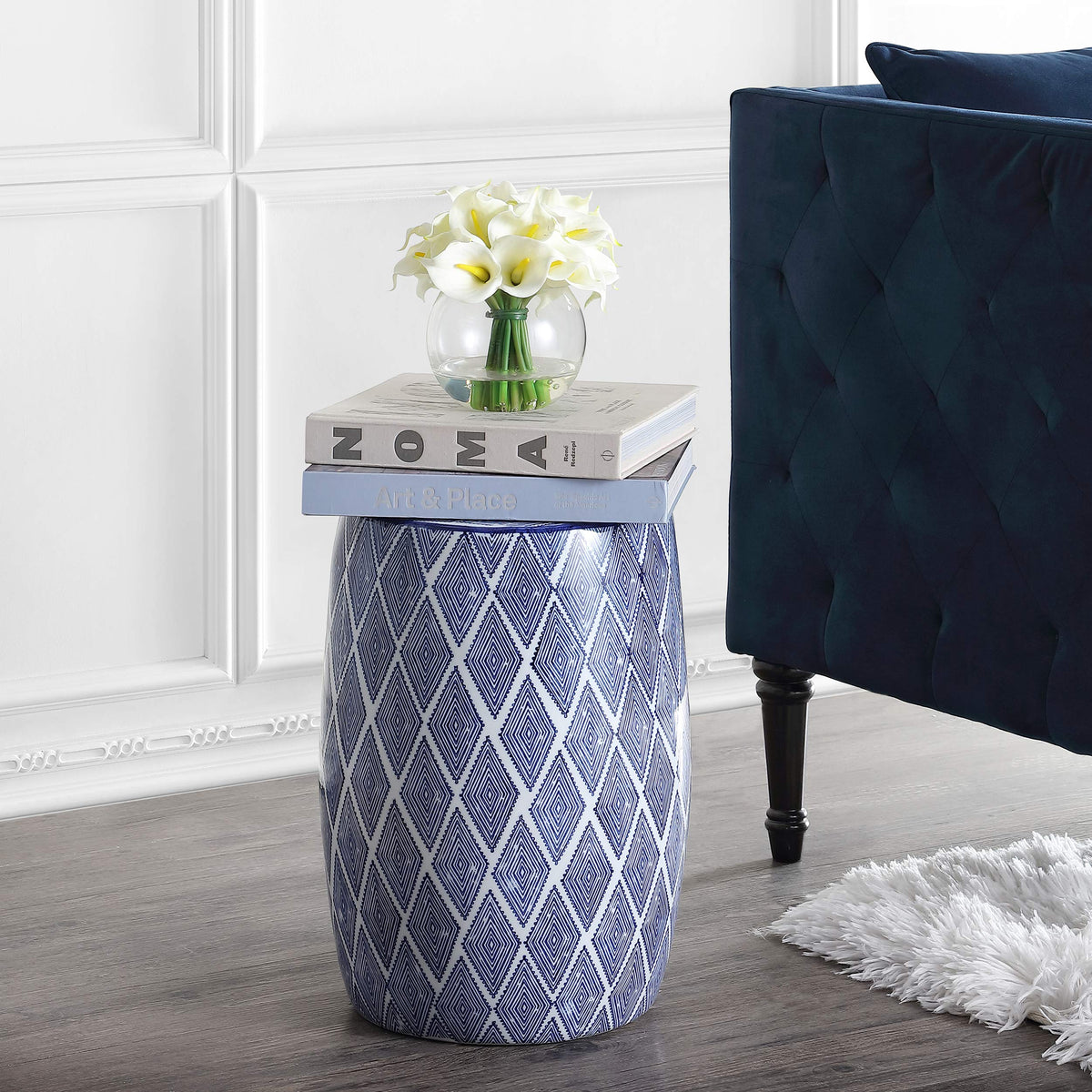 Blue White Ceramic Garden Stool X4643