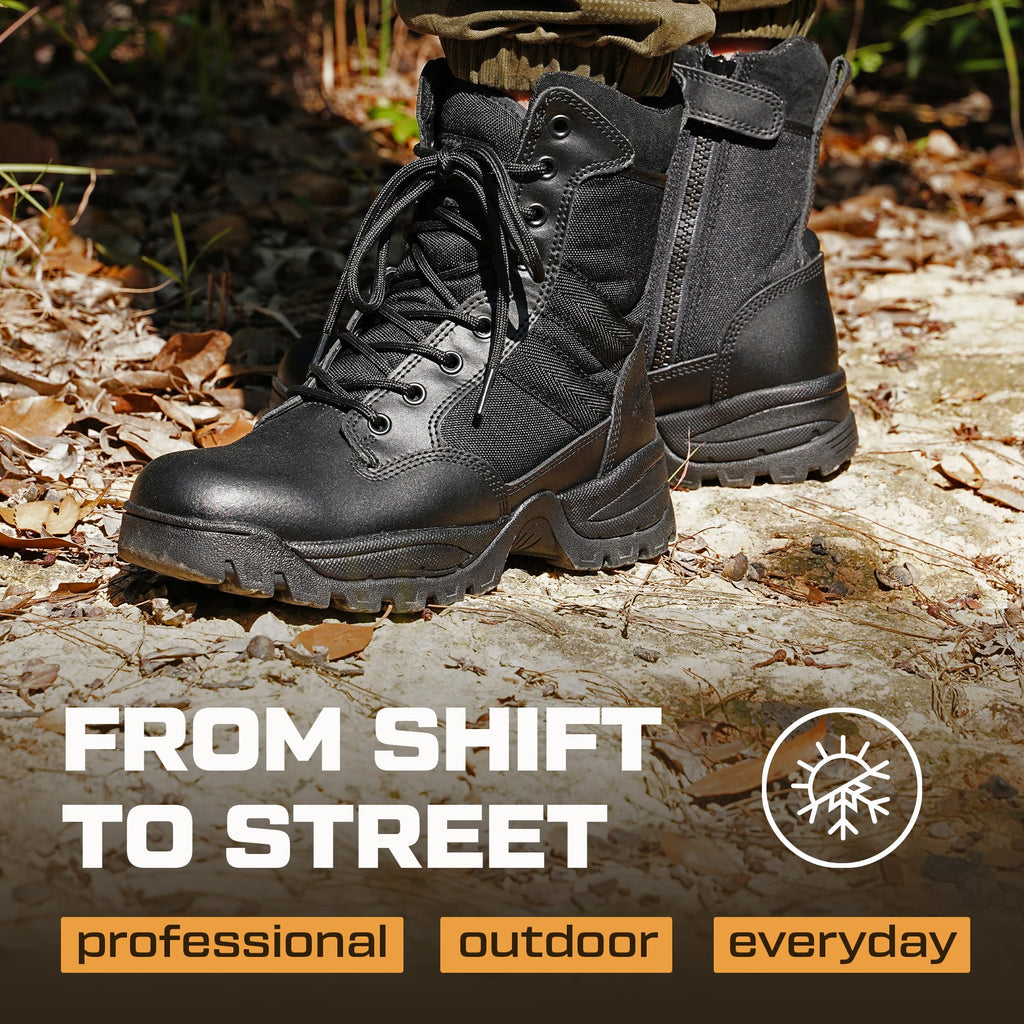 Men's Lightweight Leather Tactical Work Boots with Side Zipper C67397