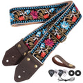 Jacquard Embroidery Cotton Guitar Strap with Leather Ends F803