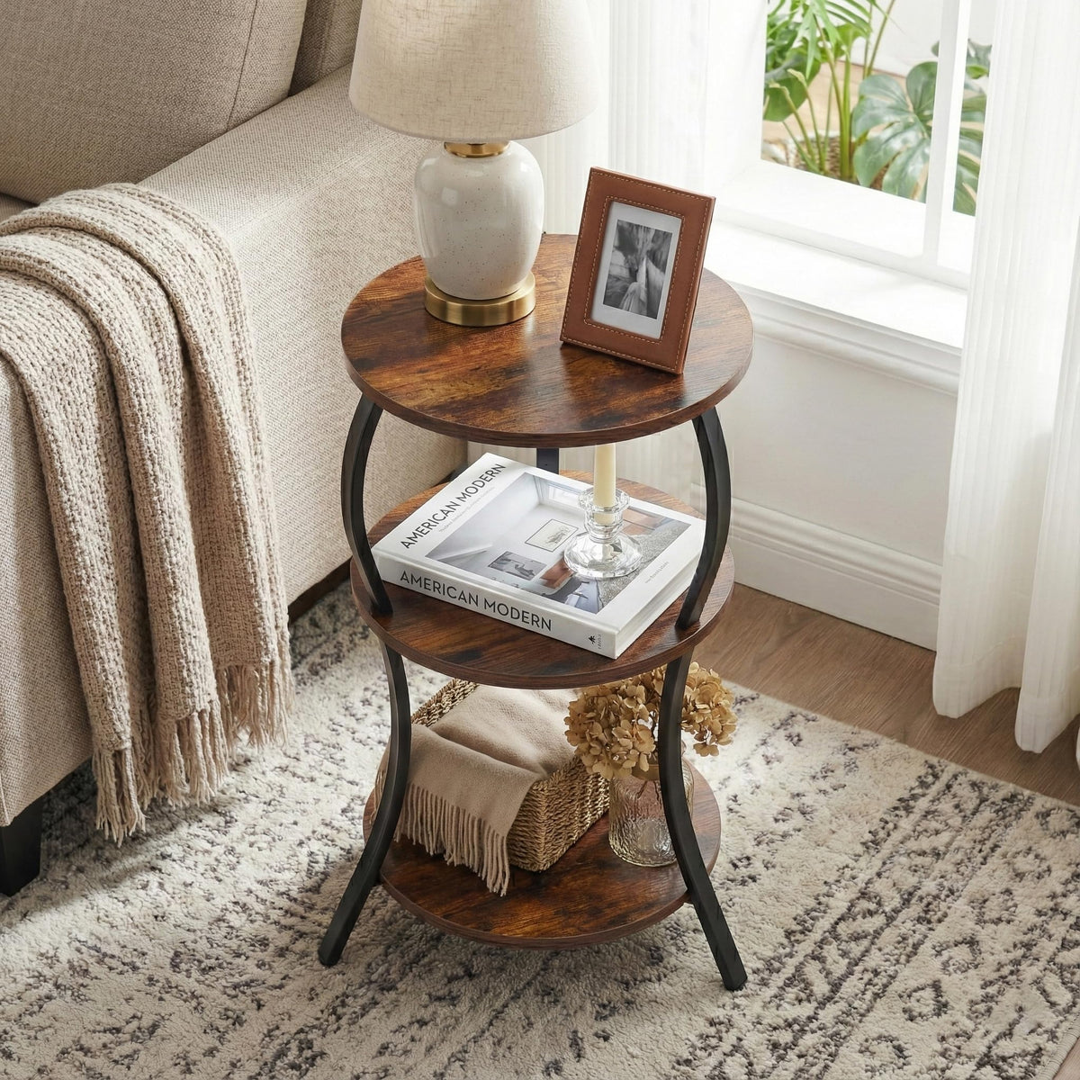 Vintage 3-Tier Round Side Table O572753