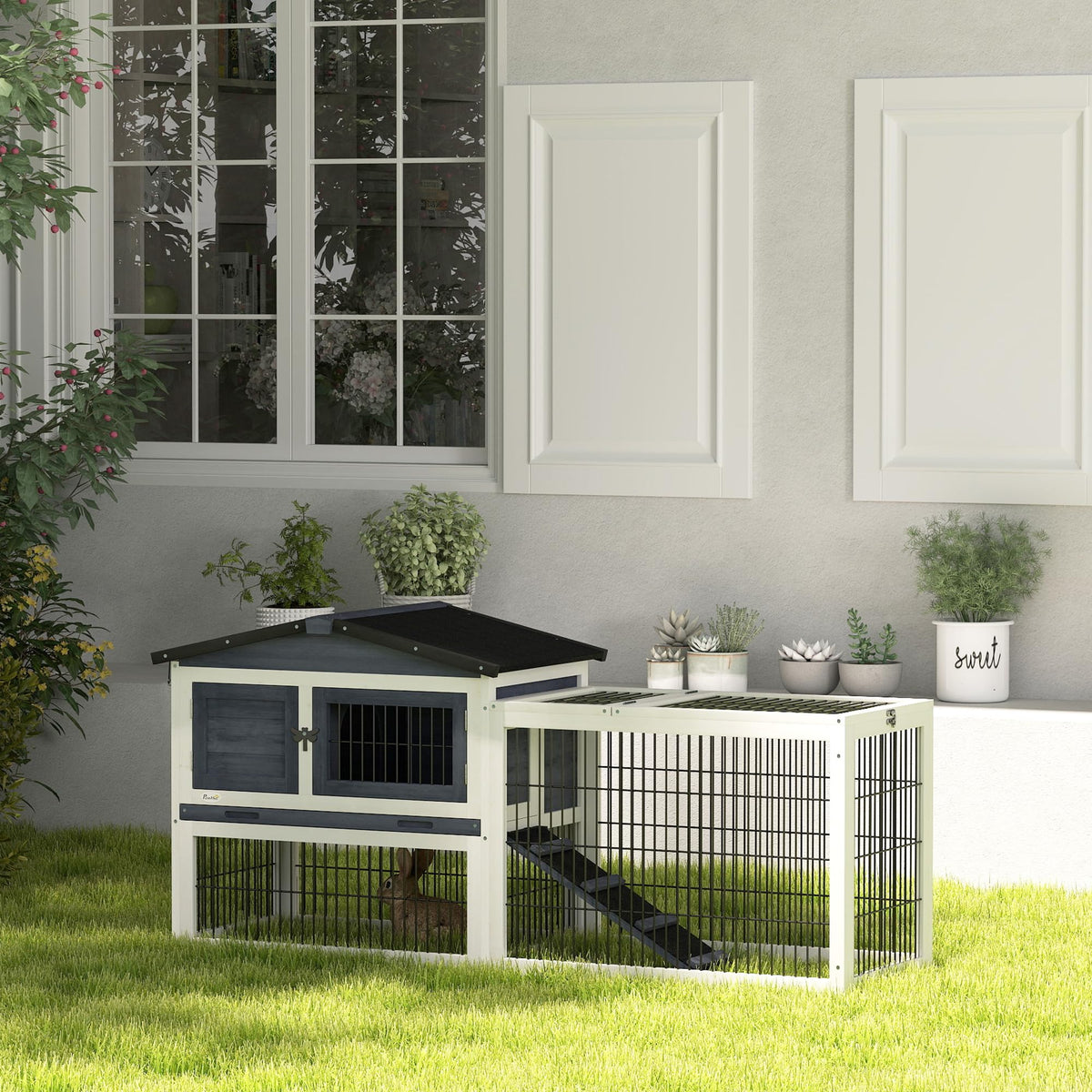 2 Levels Outdoor Rabbit Hutch Dark Gray S477903