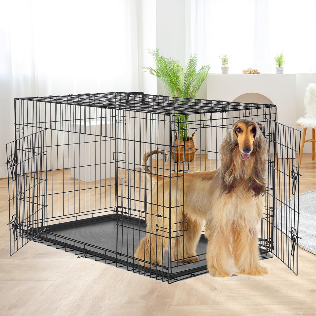 48-Inch Double Door Folding Metal Wire Dog Crate with Divider D8343